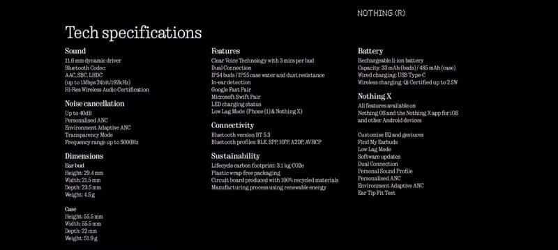 Spécifications de Nothing Ear(2)